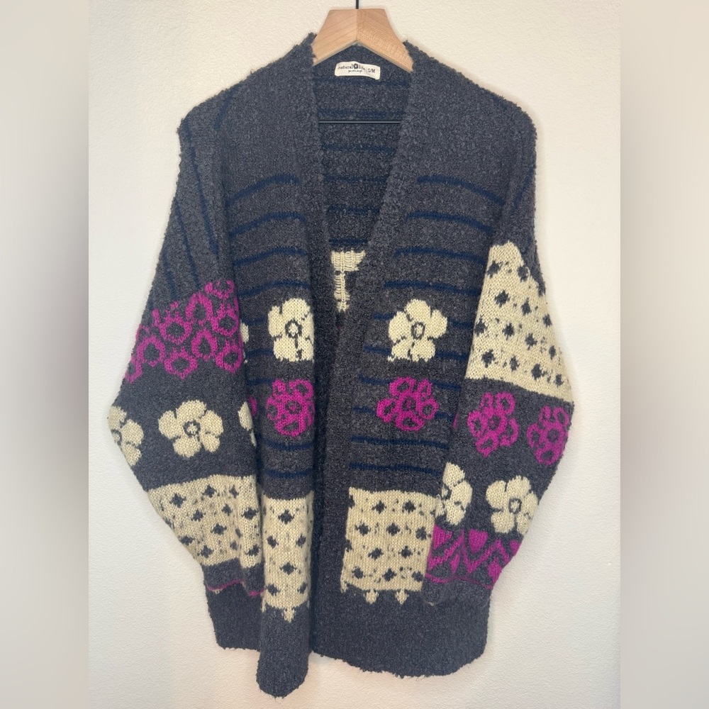 Natural Life Calla Jacquard Cardigan Sweater Small Oversized Relaxed - Picture 4 of 11